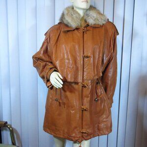 Vintage Damselle Made in USA Womens Leather Jacket Coat S Fur Collar ThermoLite